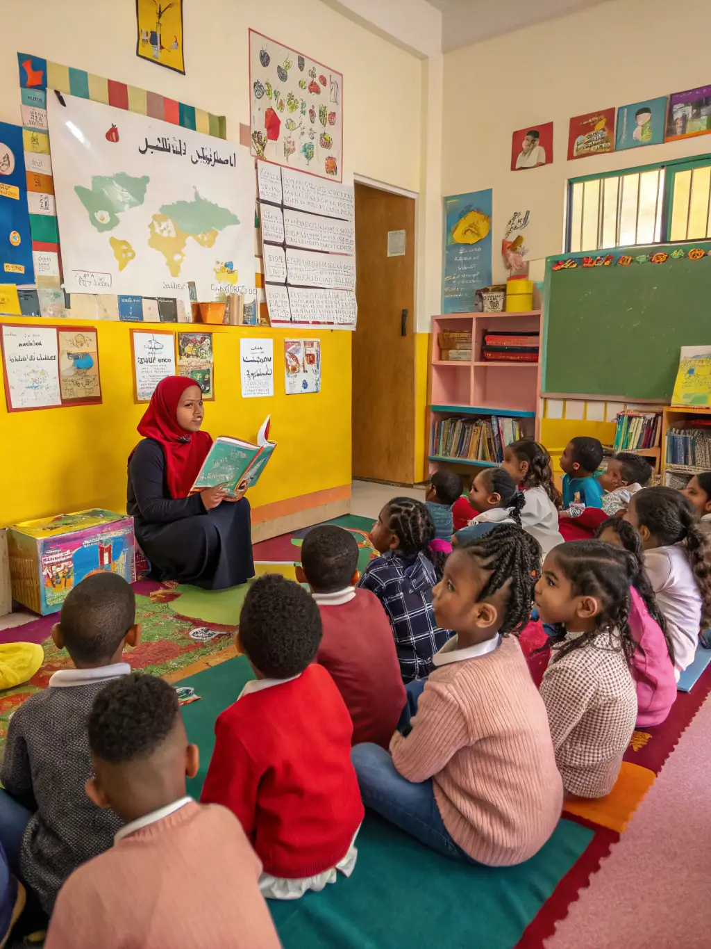 A vibrant image of children gathered around a table, deeply engrossed in reading various books, with a BCD PASTEUR banner subtly displayed in the background, emphasizing the joy of reading.