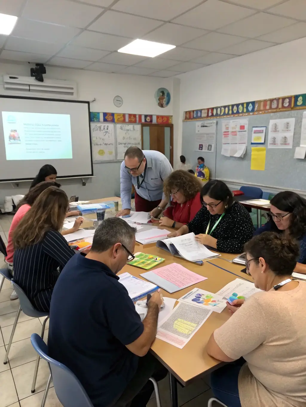 A picture of a workshop where teachers are learning how to integrate new reading resources into their lesson plans, facilitated by BCD PASTEUR.